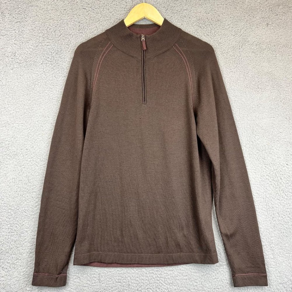 Horny Toad Men's Small Brown 100% Merino Wool Quarter Zip Pullover‎ Sweater